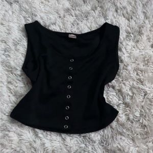 Black Cropped Tank Top With Real Buttons Down the Middle. Size- S Brand- Emalf